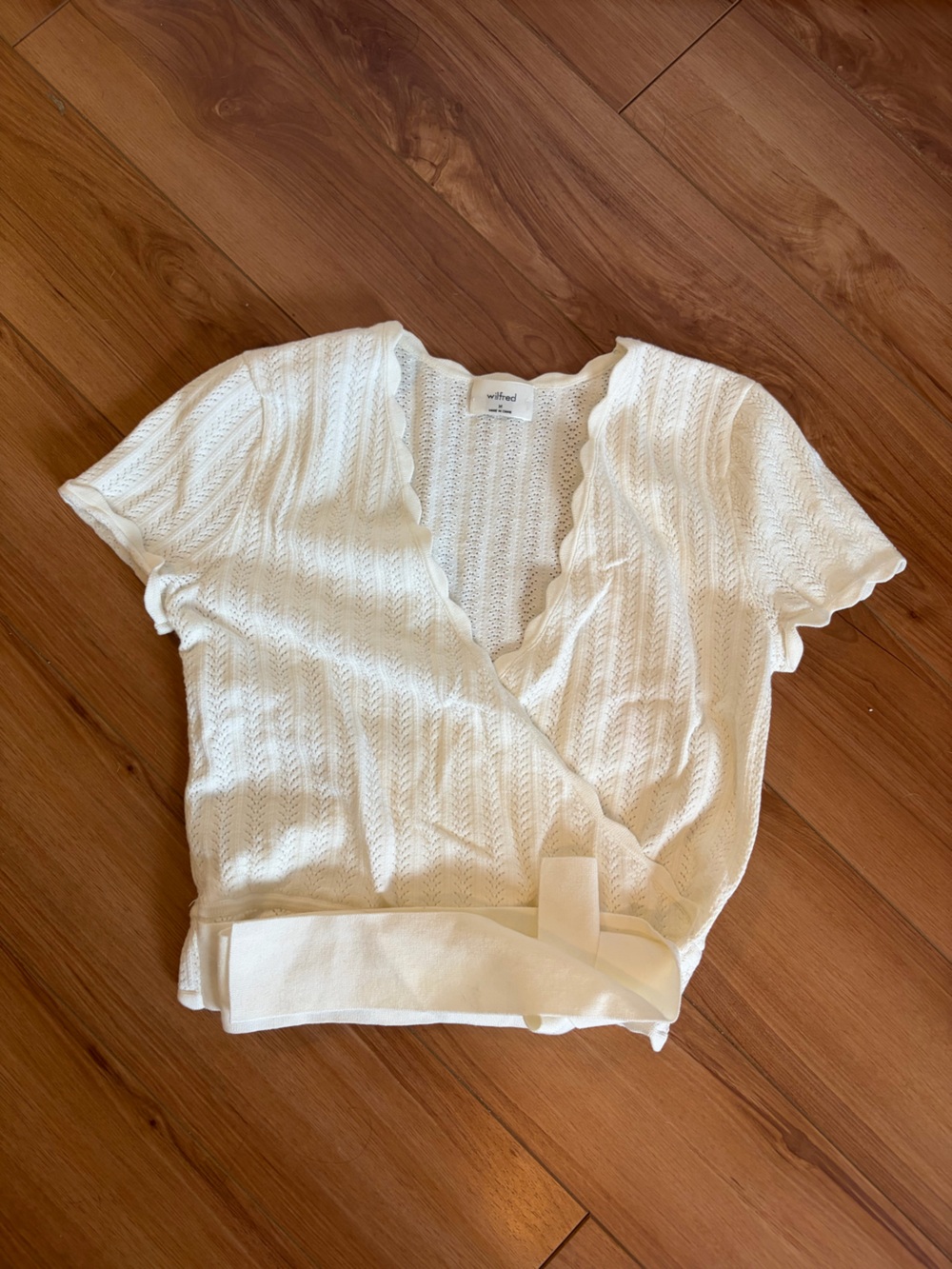 Aritzia Wilfred Cream Knit Short Sleeve Top